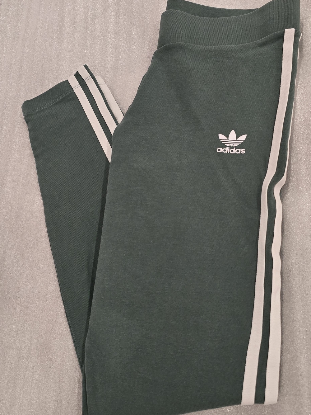 adidas Mineral Green Leggings with White Three-Stripe